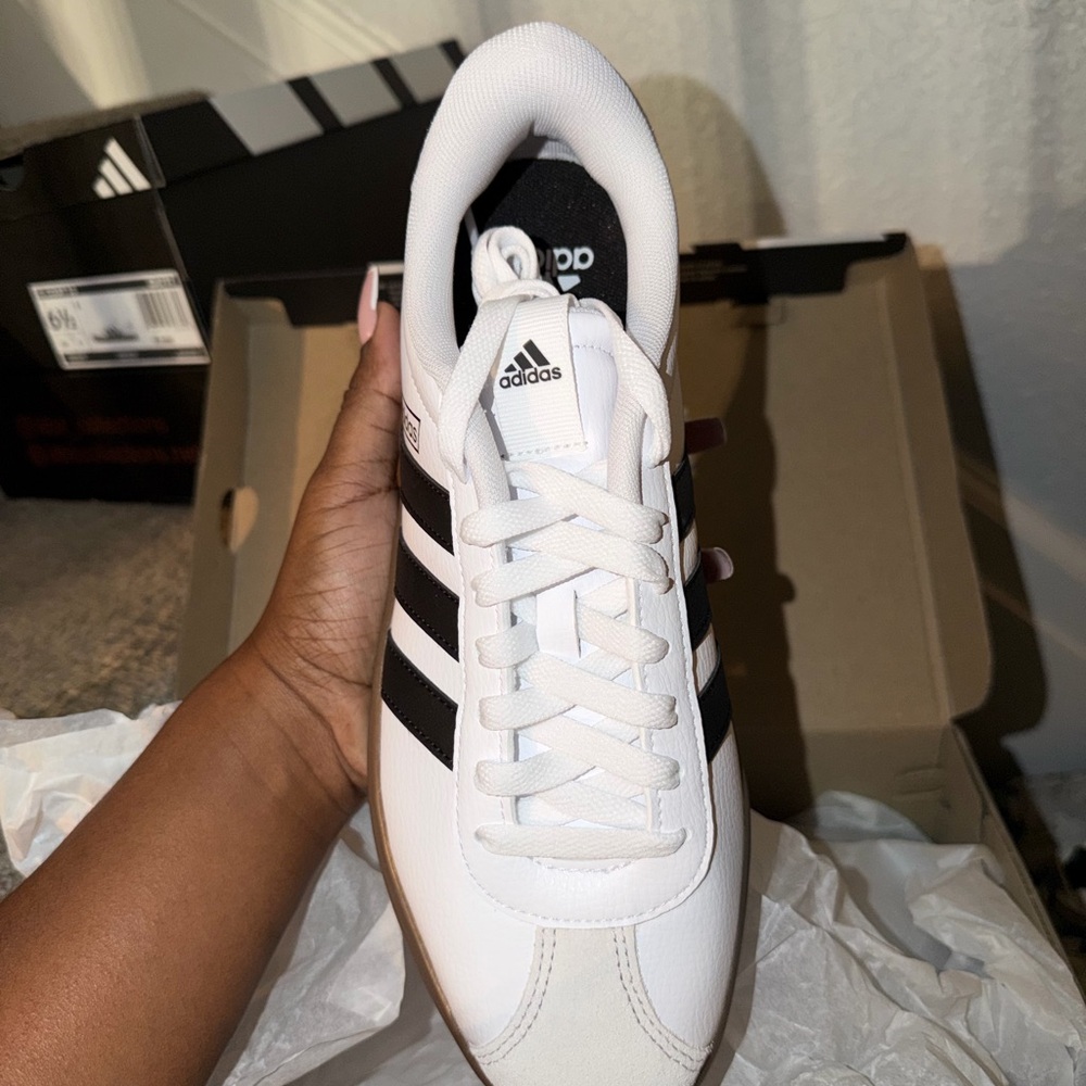 Adidas Classic White Sneakers with Black Stripes